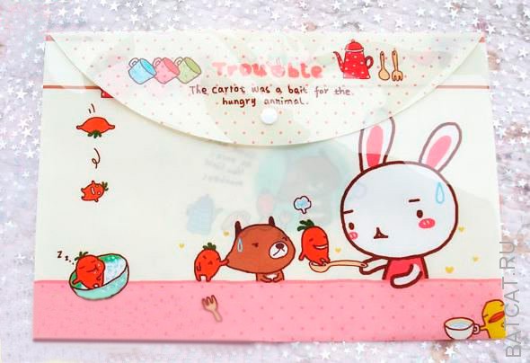 Папка конверт с кроликом и мишкой розовая Доставка завтра